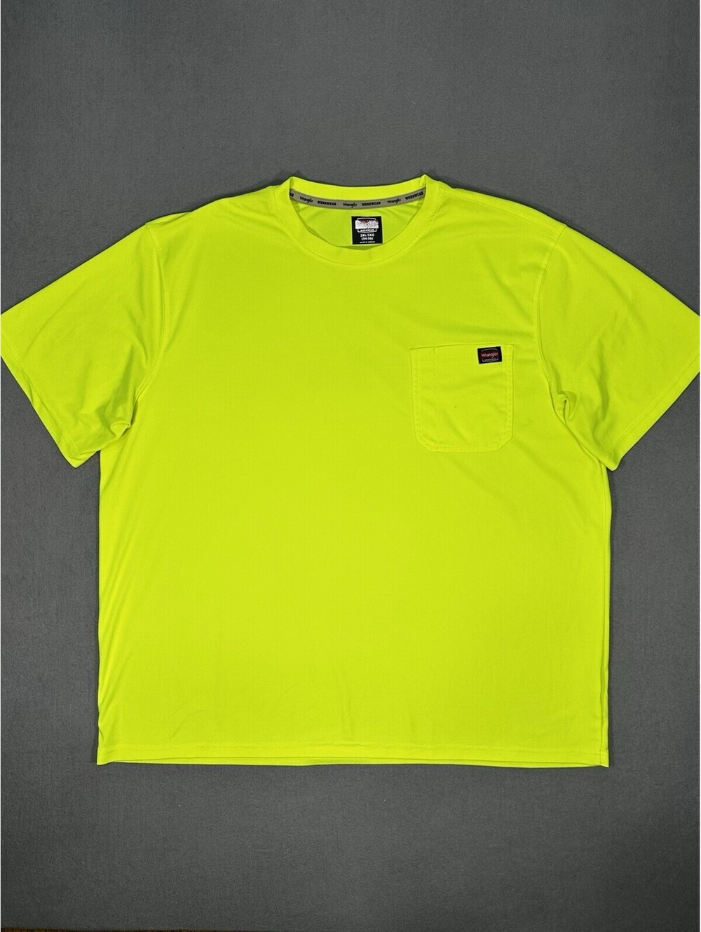 Wrangler Workwear Men’s 3XL Hi Vis Yellow Pocket T Shirt Short Sleeve Polyester